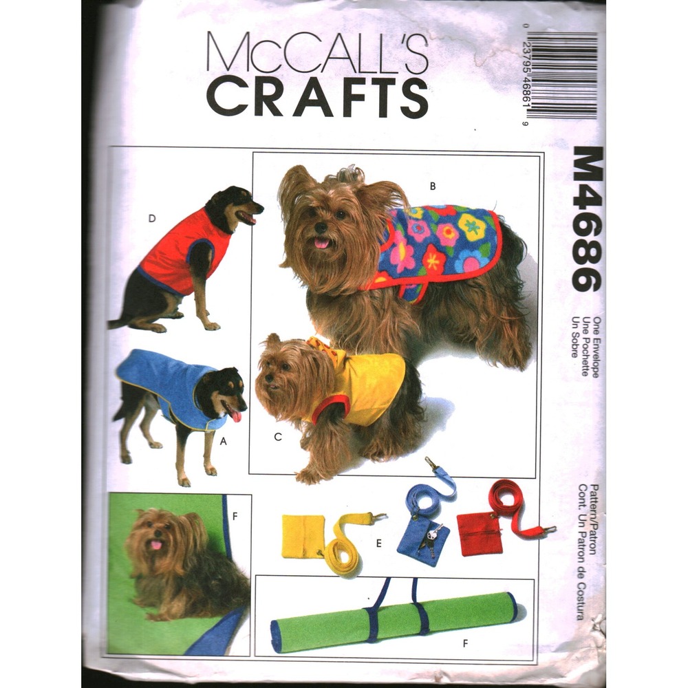McCalls M4686 Pet‎ Dog Coat Vest Leash Pouch Mat Sewing Pattern XS-L 2004